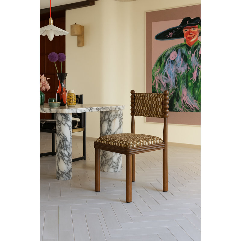 Chaise Hulu, Motif géométrique brun, Bois brun