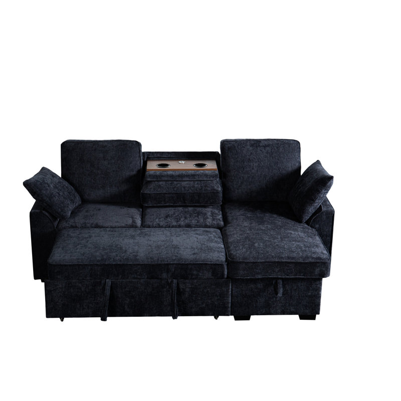 3 - Seat Sectional In Dark Blue Chenille, Featuring Removable Cup Holder Tray, Storage Chaise And Soft Backrests Chenille With Seating Setting