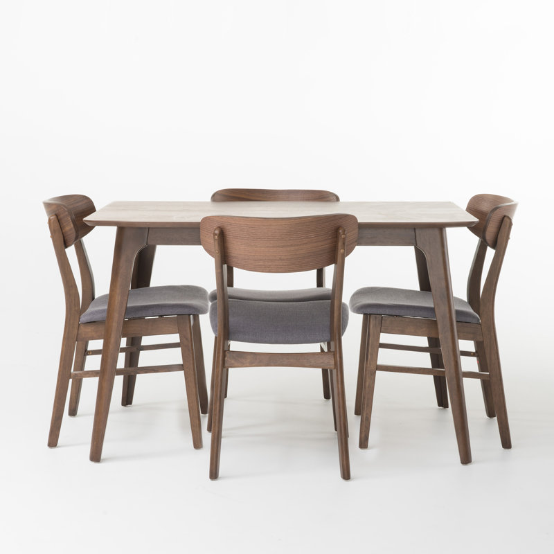 Arbel 4 - Person Four Leg Dining Set, Natural Walnut, Dark Gray