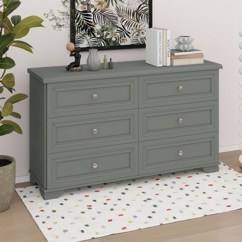 Commode en bois de style rétro avec 6 tiroirs, Gris