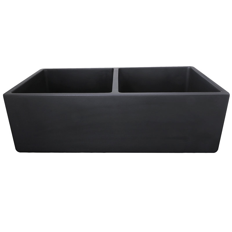 Vineyard 33'' L Double Bowl Fireclay Kitchen Sink, Matte Black