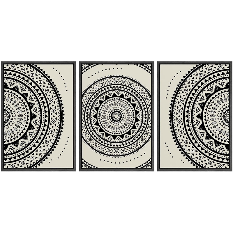 Black and White Geometric Mandala Framed Canvas Art Set