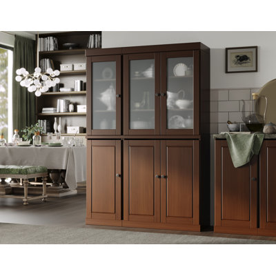 100% Solid Wood 48.5" Pantry China Cabinet with Frosted Glass Doors and Adjustable Shelves