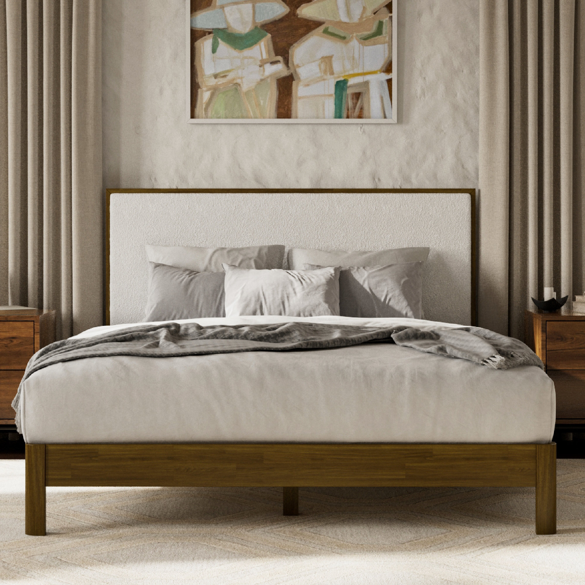 Luca Solid Wood Upholstered Boucle Bed Frame