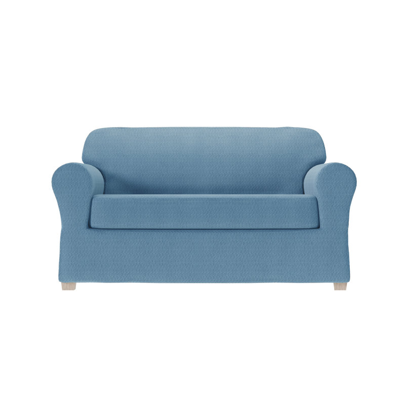 Housse extensible pour canapé à coussins carrés, Mélange de polyester bleu clair, H 34 po x l 73 po x P 38 po