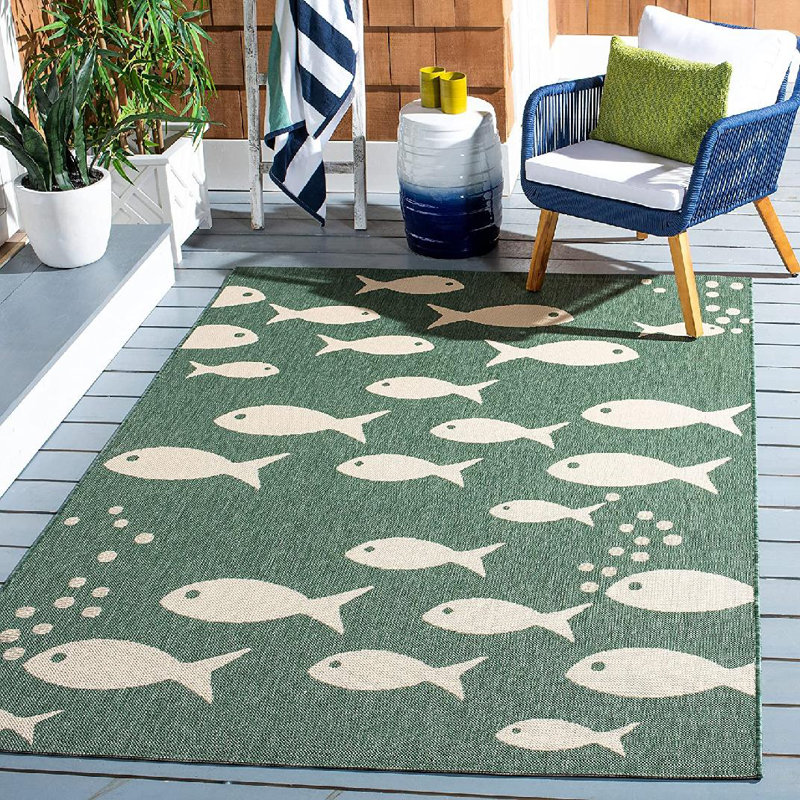 Tapis vert foncé / ivoire Aldonia, Rectangle 6 pi 7 po x 9 pi 6 po