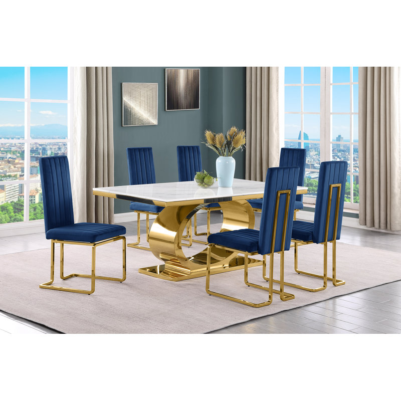 7 pièces Ensemble repas, 7, Marine / doré, Or