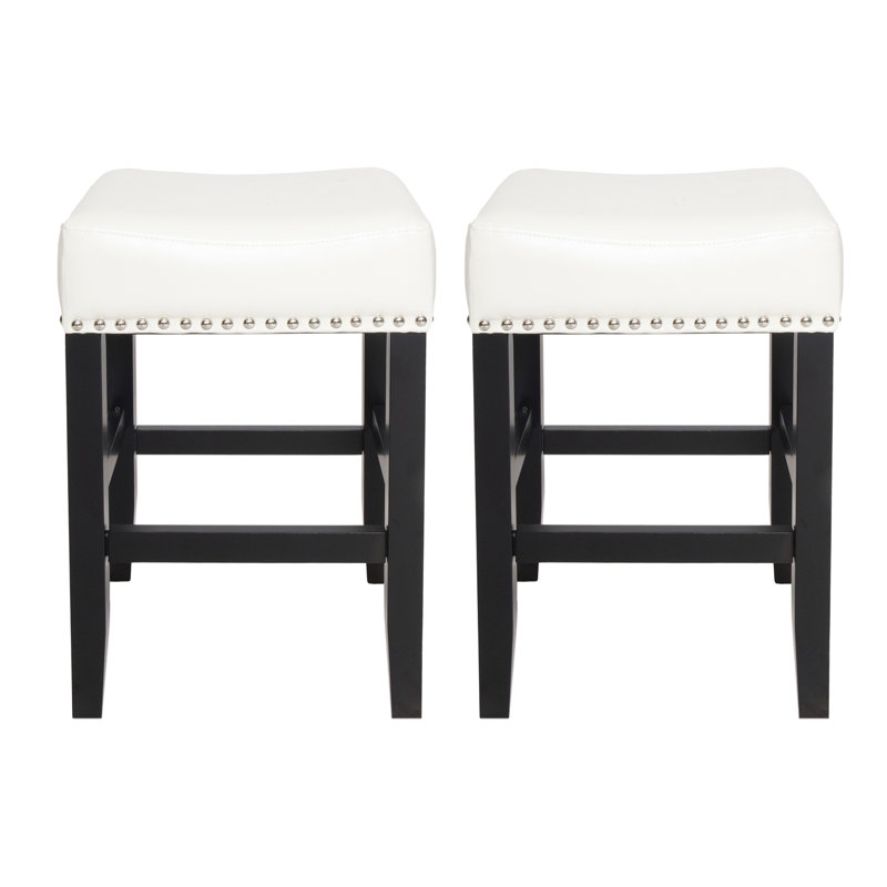 Tabouret de comptoir 26 po en cuir ivoire sans dossier (ensemble de 2), Ivoire ivoire
