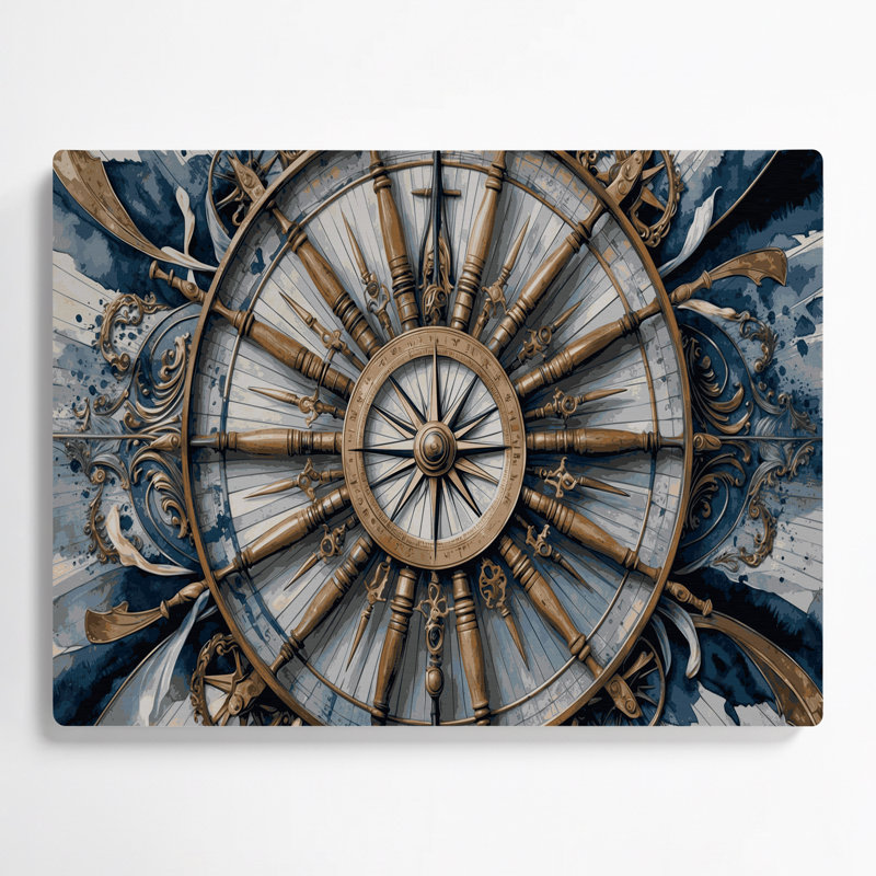 Art mural en métal gris, transport, roue et boussole, H 11 po x l 14 po x P 0,05 po