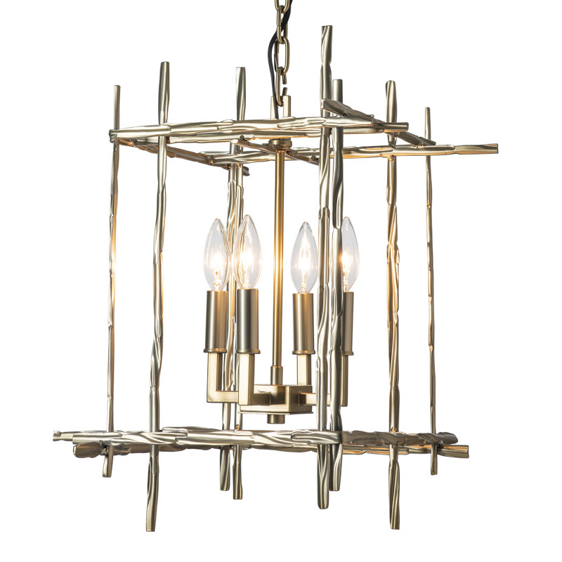 Tura 4 - Light Rectangle Chandelier, Small, Modern Brass