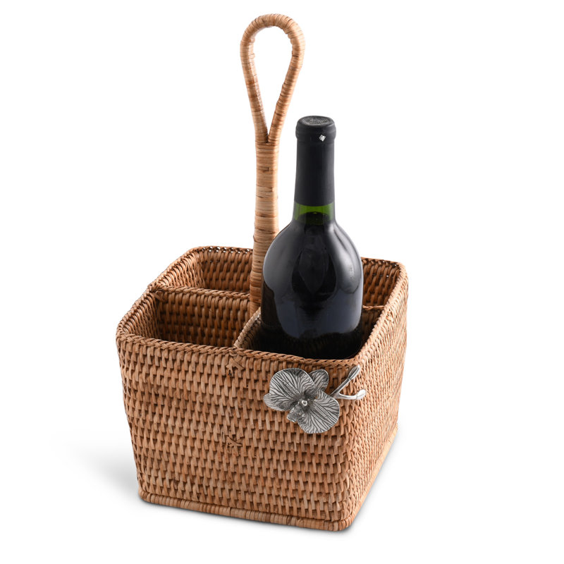 Natural Rattan Square Flatware Caddy with Pewter Orchid