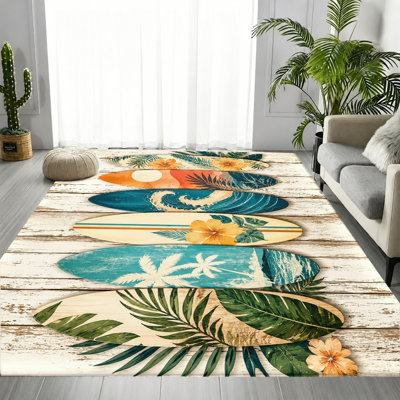 Tapis de plage de surf tropical, motif de couleurs vives côtières, tapis antidérapant, décoration intérieure artistique pour salon, chambre à coucher, patio, terrasse, studio, appartement