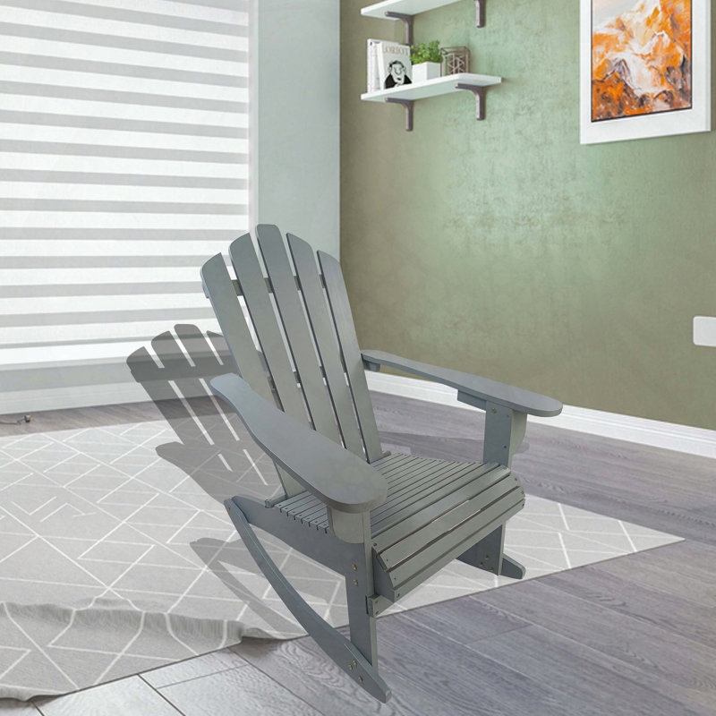 Wooden Outdoor Rocking Adirondack Chair – Reclining & Comfortable for Porch, Walnut