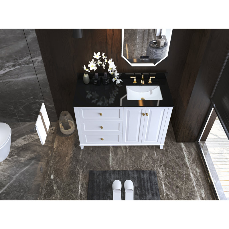 Hannah 48'' W Single Vanity, White, Right, Oak/Brushed Gold