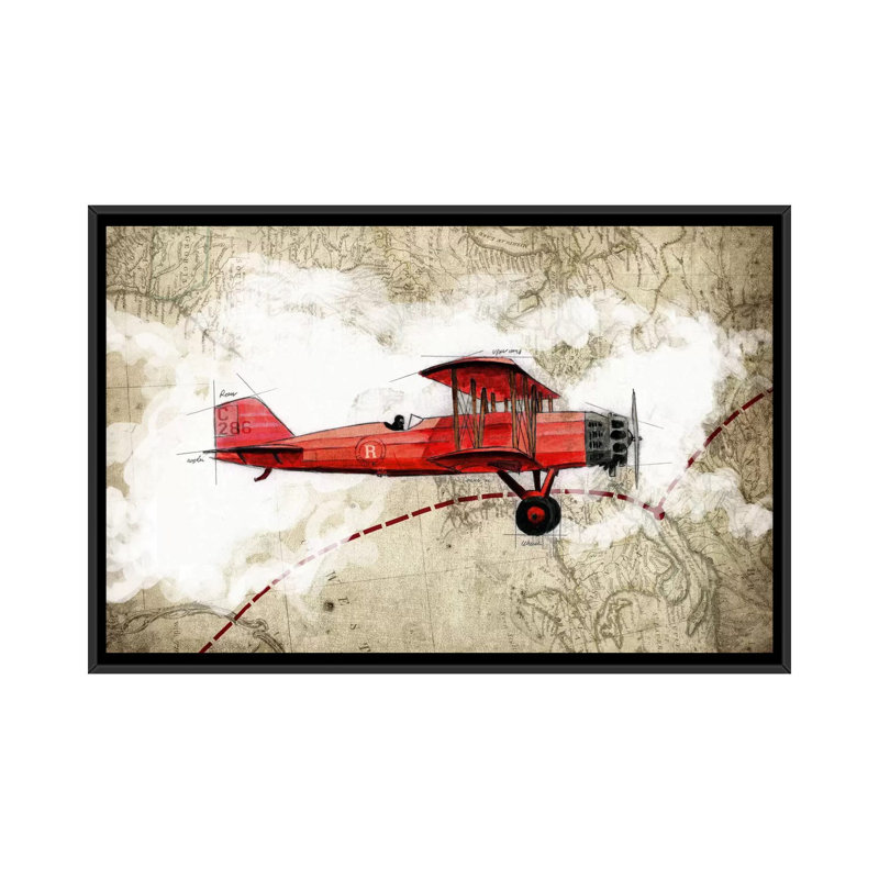 «Biplane III», impression sur toile, H 18 po x l 26 po x P 1,5 po, Toile avec cadre noir, Pas de tapis