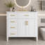 Meuble-lavabo de salle de bain avec lavabo, meuble-lavabo simple avec 4 tiroirs (1 tiroir rabattable), 2 portes et tablette ajustable, armoire en bois de pin et panneau de fibres à densité moyenne avec lavabo en céramique