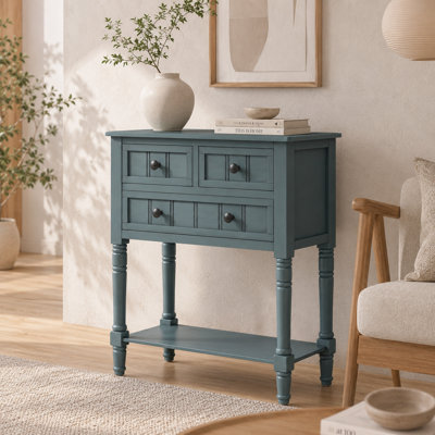 Fahari 23.72'' Compact Freestanding Wooden Console Table with 3 Drawers and a Bottom Shelf