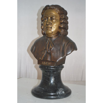 Jetton Johann Sebastian Bach Bust Bronze Statue -  Size: 11"L x 9"W x 20"H.