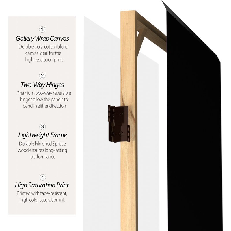 Buddha Art Canvas Folding Room Divider, Black/Gold