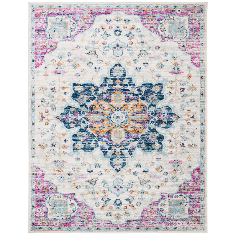 Tapis oriental ivoire / fuchsia Christa, Rectangle 3 pi x 5 pi