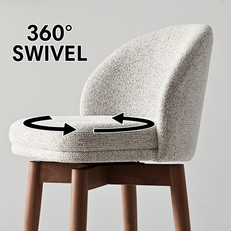 Tabouret de comptoir pivotant 25,5 po avec pieds en bois massif, Siège beige / structure en noyer