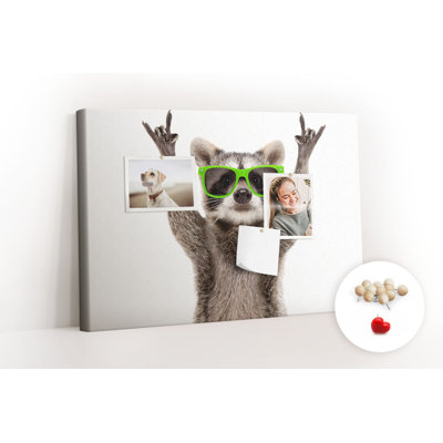 Wall Mounted cork board with print home decor message pin boards home office bulletin board ideas Raccoon in glasses