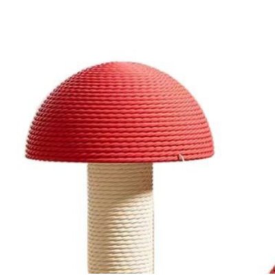 Creative mushroom-shaped cat scratching post, made of durable and non-shedding sisal material, with a vertical design that serves as both a play area and a scratching post for cats.