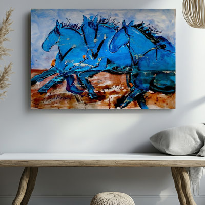 Chevaux bleus, peinture abstraite sur toile, décoration murale moderne, impression sur toile pour le salon, la chambre à coucher, le bureau, le couloir, le vestibule, le mur de la galerie et la décoration moderne