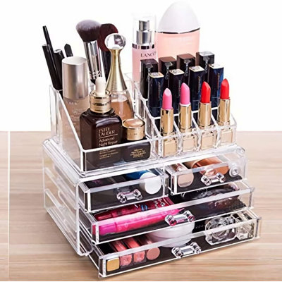 CrystalClear Stackable Makeup Organizer - 4 Drawer Cosmetic Display Case for Jewelry, Hair Accessories, Beauty & Skincare Products