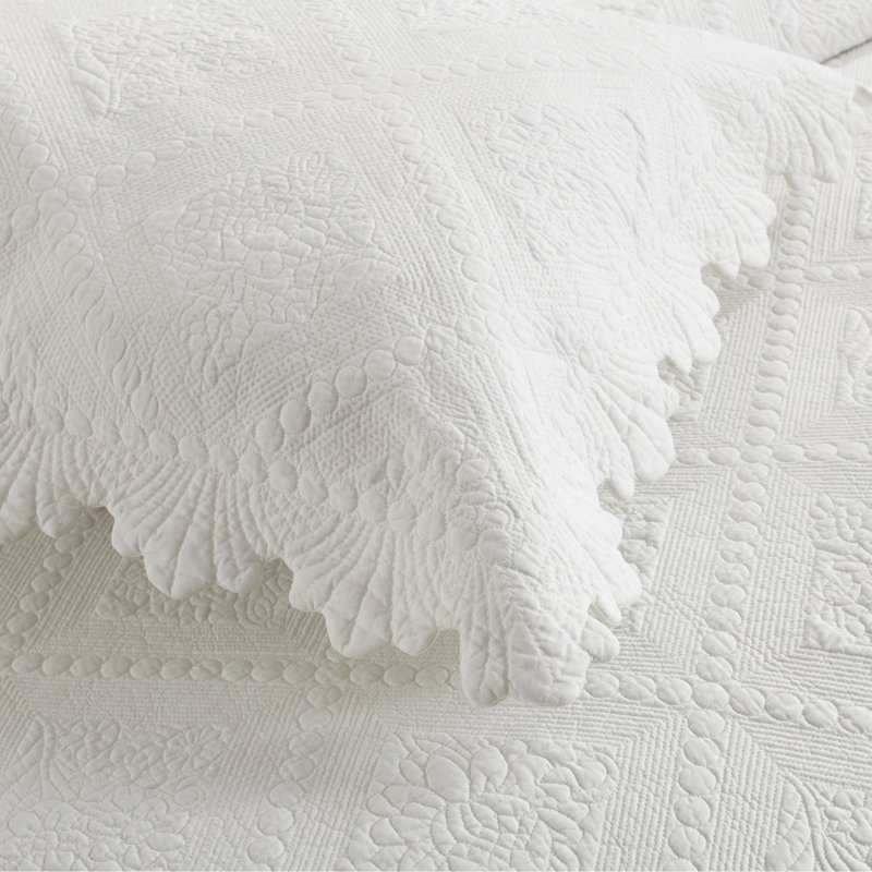 Ensemble 100% coton Tkemb broderie, Blanc, Courtepointe très grand et 2 très grandes taies