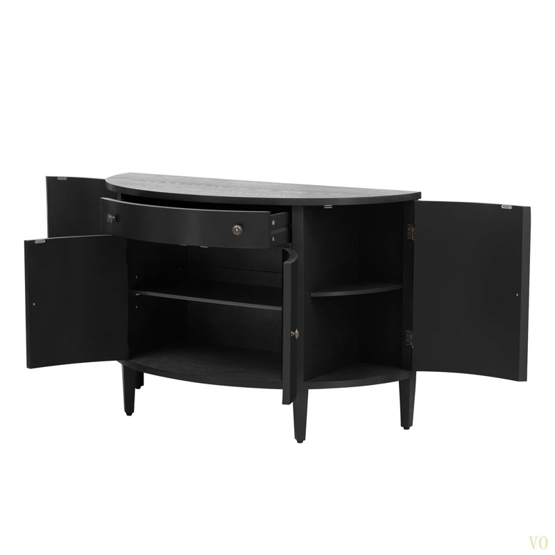 Armoire de rangement moderne à conception incurvée, console en bois, canapé, table, buffet avec 4 portes et tablettes réglables pour le couloir d'étude