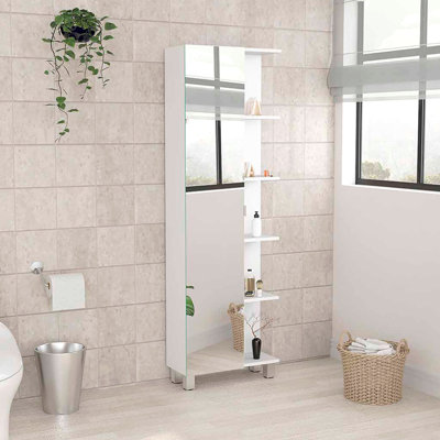 Armoire à linge miroir Urano, quatre tablettes intérieures, cinq tablettes extérieures - blanc