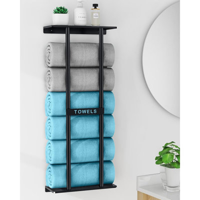 Support à serviettes de salle de bain 30 "- Tablette murale pour grandes serviettes roulées, noir