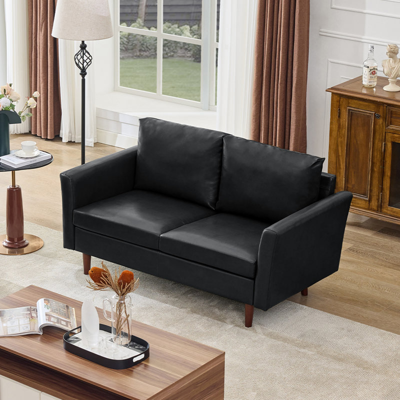Bobur Faux Leather Living Room Loveseat Sofa, Black