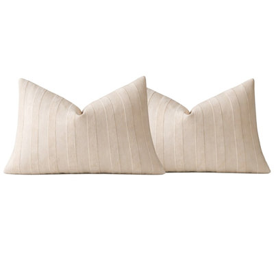 Light Beige Textured Striped Throw Pillow Cover 12" X 20" - Modern Accent Pillow Case, 2-Pack