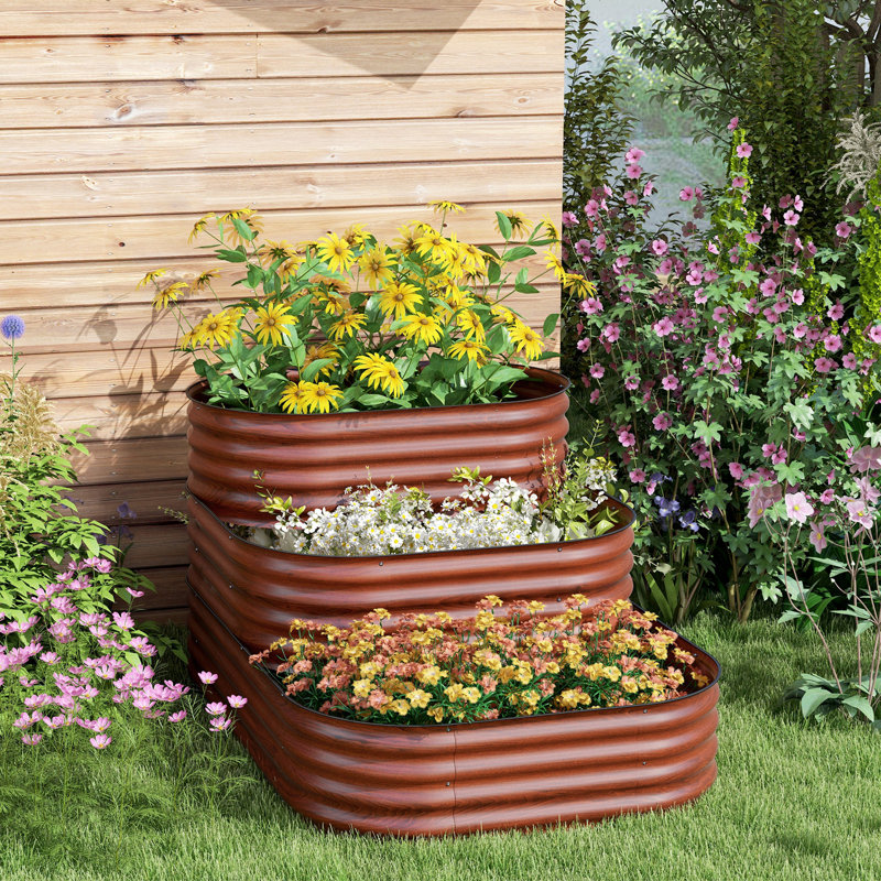 3-Tier Galvanized Steel Raised Garden Bed Kit, Brown