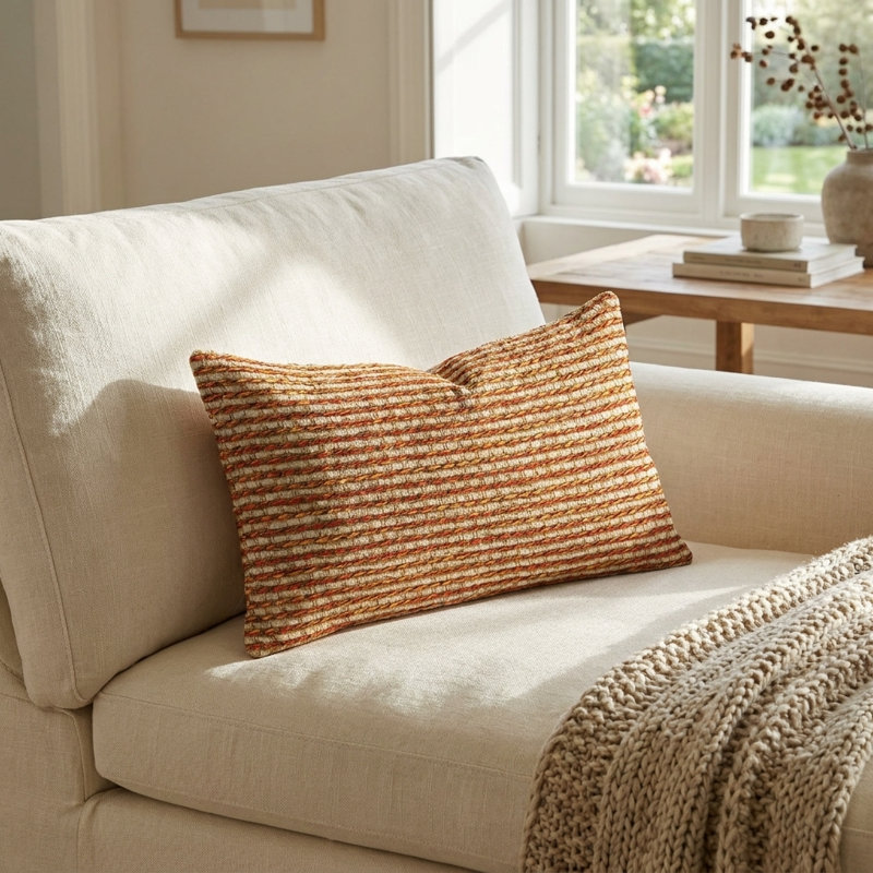 Coussin de luxe Jade Jesper, 12 po x 20 po, Orange / beige, Coussin lombaire