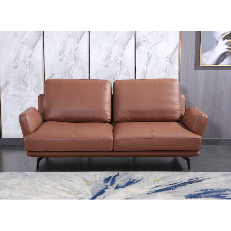 Sofa, Russet Brown Genuine Leather, 65"