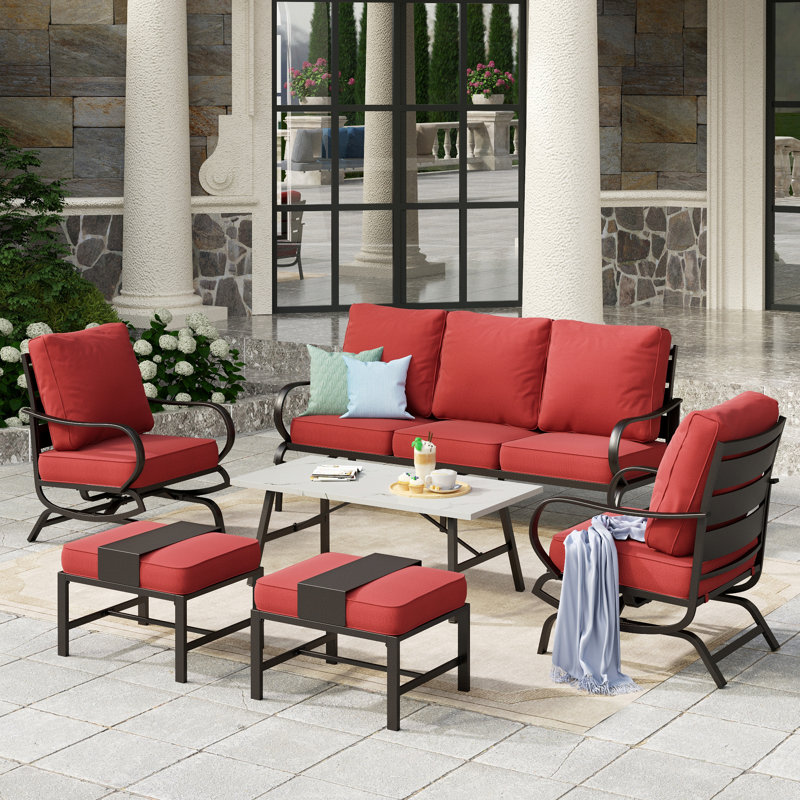 Tapasi Patio Conversation Set with Rocking Lounge Chairs  & Sofa, Red, Yes
