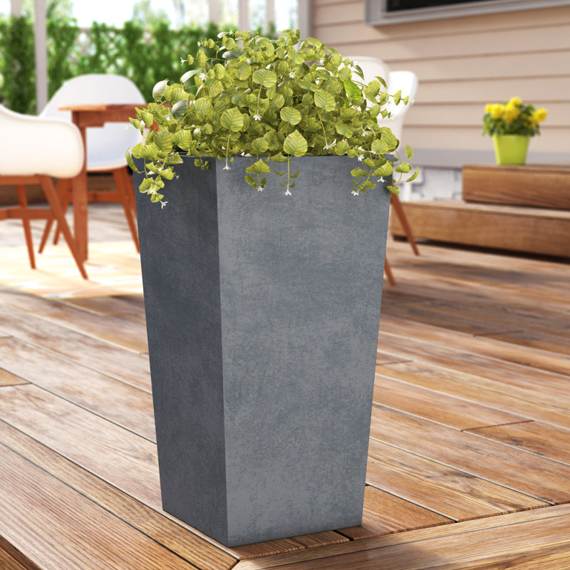 Talarico Handmade Tall Tapered Square Planter, 24.2" H x 12.6" W x 12.6" D, Gray