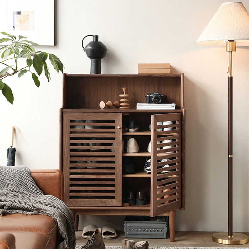 Armoire de rangement à chaussures à grille, Noyer