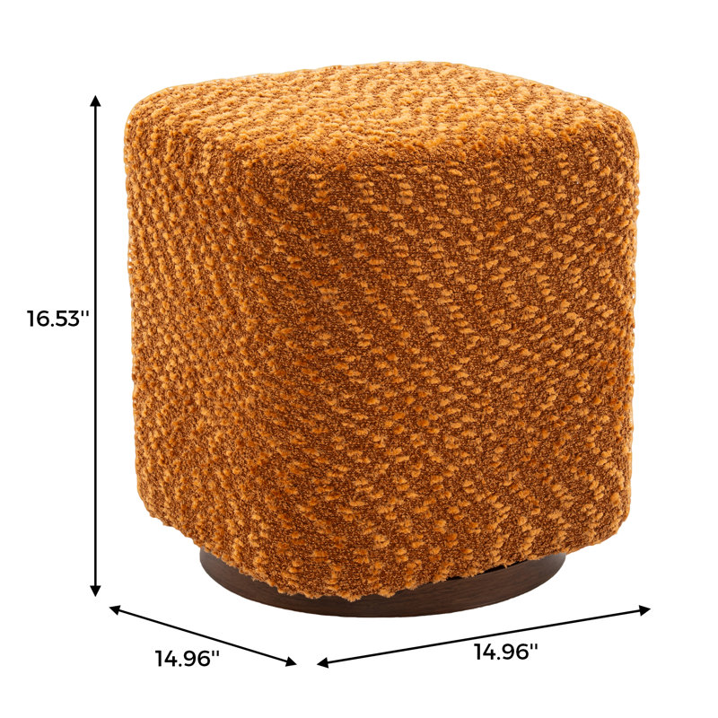 15" Wide Upholstered Swivel Pouf Ottoman, Orange