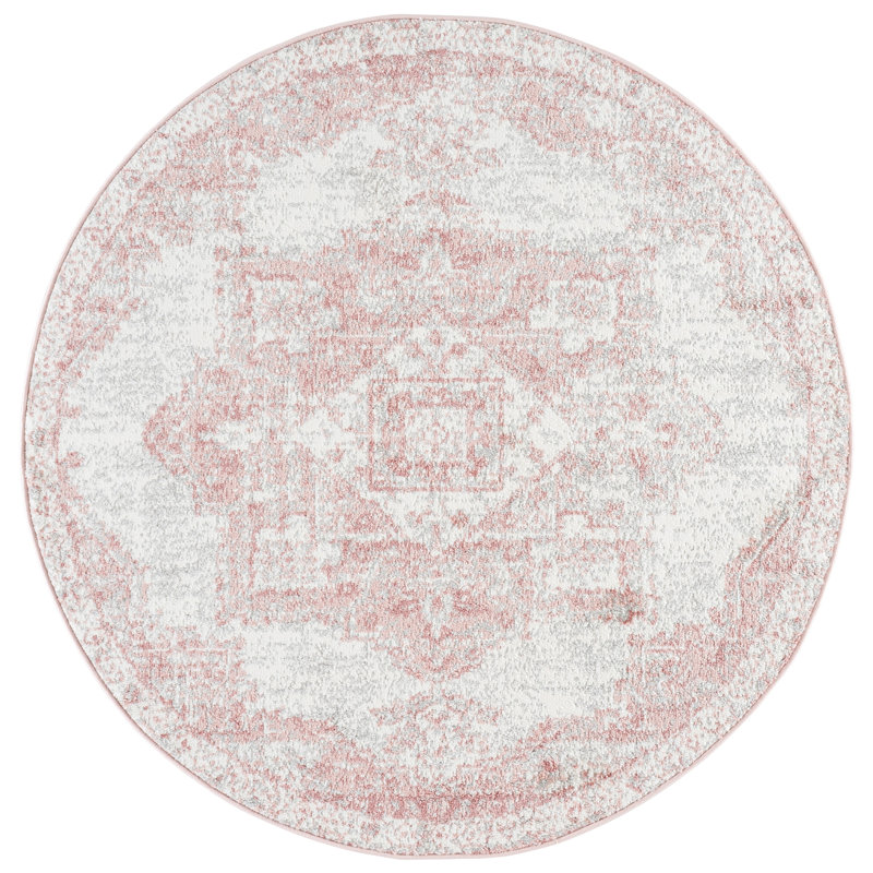 Lowrey Ivory/Gray/Pink Rug, Round 5'