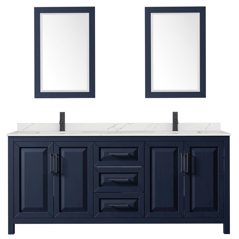 Daria 80 in. with Mirror Vanity, Giotto Quartz, Blue, Matte Black