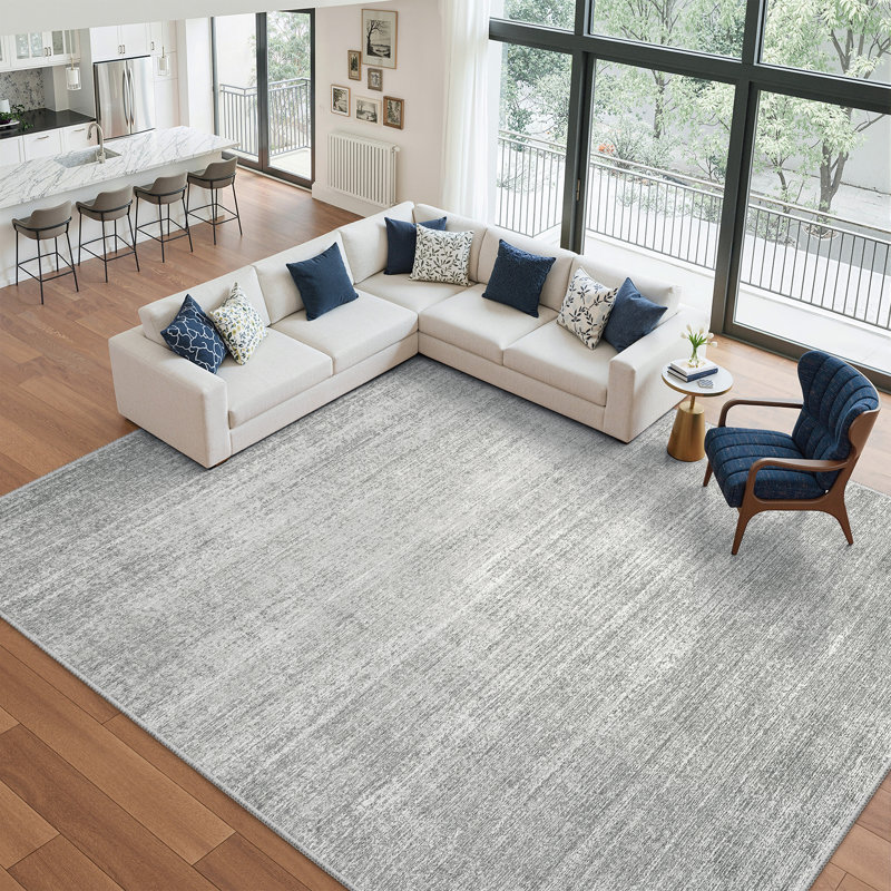 Tapis lavable à rayures rétro antidérapant (beige), Rectangulaire 8 pi x 10 pi, Gray