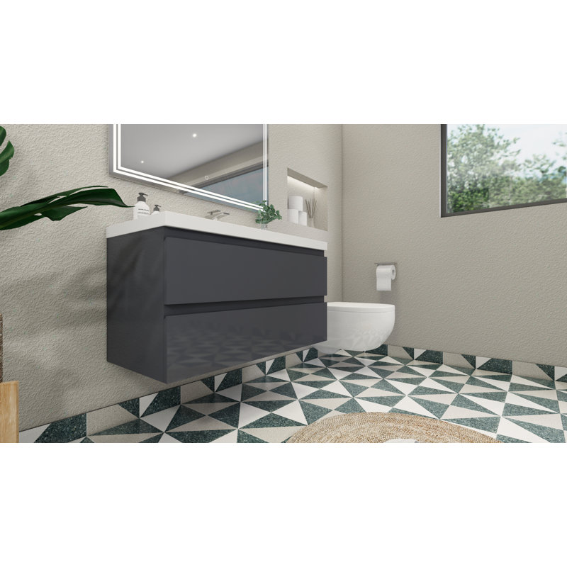 Ensemble de meuble-lavabo simple 41,75 po Curly, Gris à haute brillance