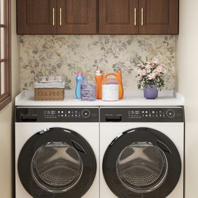 Washer Dryer Countertop, Spice Type, 54" Length X 27.5" Width Melamine Covers With Edge Rails For The Top, Laundry Room Storage And Organization