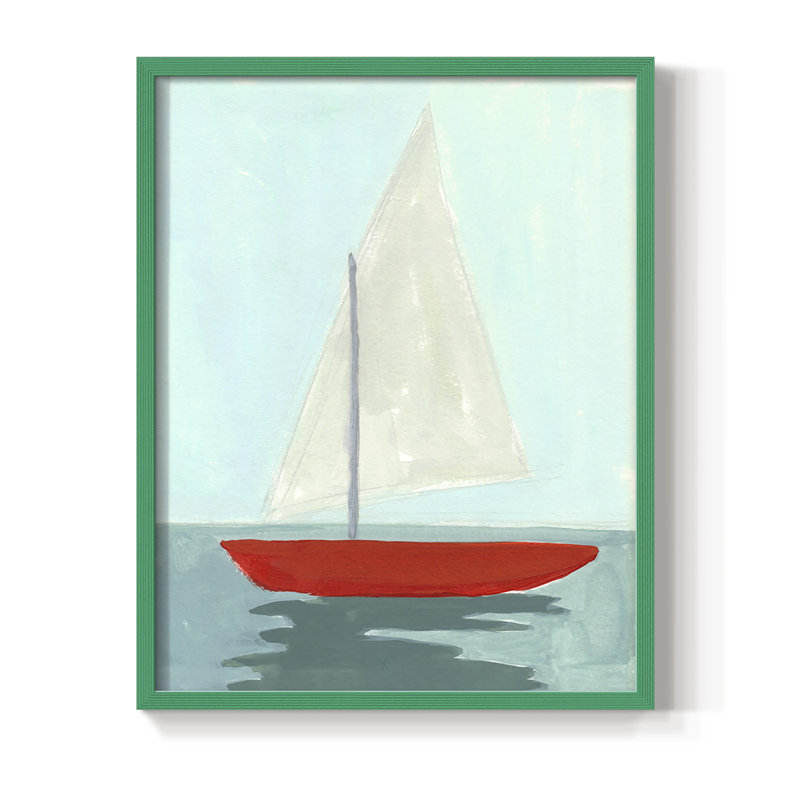 Small Sail II Framed Print - Solid Wood, 10" H x 8" W, Green