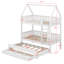 Lit superposé House avec lit gigogne et tiroirs, lit superposé simple au-dessus d'un lit simple avec toit, lit superposé en bois