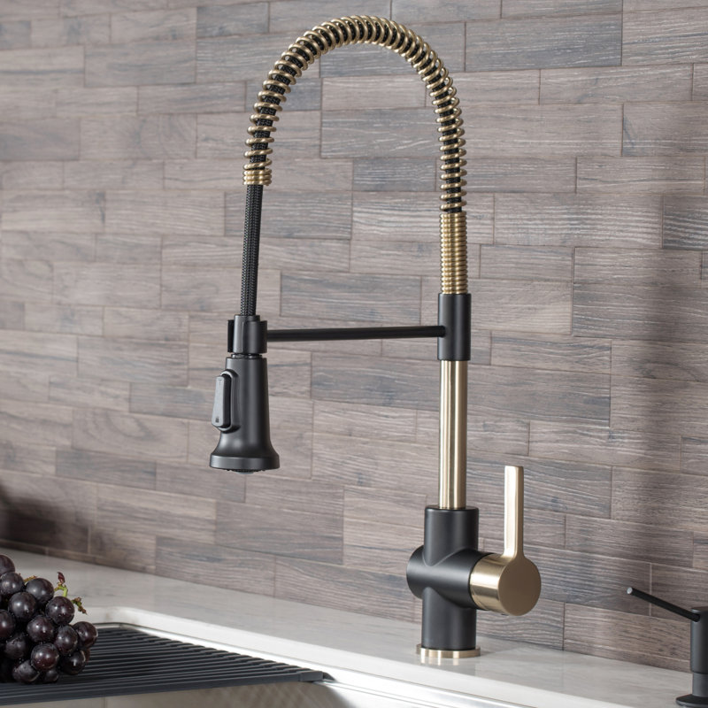 KRAUS Britt Single Handle Commercial Style Kitchen Faucet, Brushed Gold/Matte Black, Without Filter Faucet